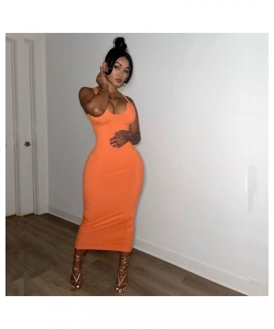 Bodycon Dresses for Women Sexy Ribbed Mini Tank Sleeveless V Neck Tight Summer Club Party Basic Women's Dresses Pure Orange 1...