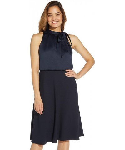 Women's Satin Crepe Halter Bias Dress Dark Navy $23.59 Dresses