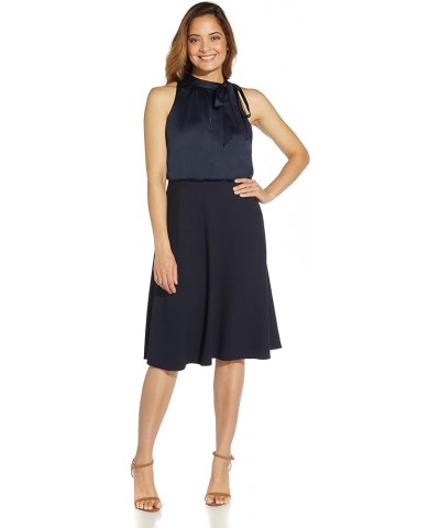 Women's Satin Crepe Halter Bias Dress Dark Navy $23.59 Dresses