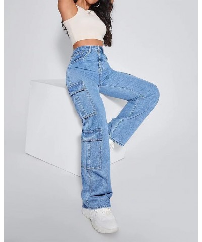 Women's High Waist Cargo Jeans Flap Pocket Baggy Cargo Pants Y2K Wide Leg Denim Jeans Y2K Streetwear Pants. Light Blue $21.39...