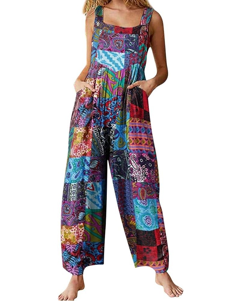 Women Summer Casual Jumpsuit Boho Sleeveless Suspender Overalls Romper Pants with Pockets Bohemian Style Trousers Blue a $12....