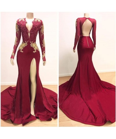 Women's Black Long Sleeves Prom Dress Gold Appliques Mermaid Evening Dress Black 2 Navy B $31.35 Dresses