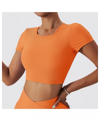 Womens Crop Tops Open Back Workout Cropped Tops Ribbed Seamless Sexy Backless Gym Athletic T Shirts Built in Bra Orange $11.6...