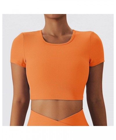 Womens Crop Tops Open Back Workout Cropped Tops Ribbed Seamless Sexy Backless Gym Athletic T Shirts Built in Bra Orange $11.6...