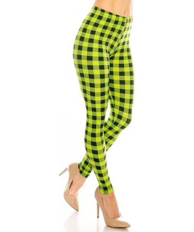 Women's Basic Comfort Stretch Soft Solid and Stylish Print Leggings BAT3 Checkered Pistachio $9.00 Leggings