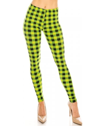 Women's Basic Comfort Stretch Soft Solid and Stylish Print Leggings BAT3 Checkered Pistachio $9.00 Leggings