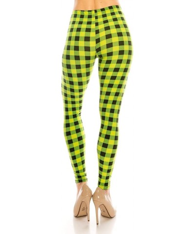 Women's Basic Comfort Stretch Soft Solid and Stylish Print Leggings BAT3 Checkered Pistachio $9.00 Leggings