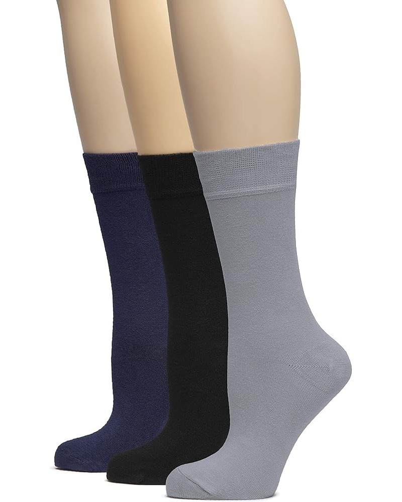 Women's Thin Soft Bamboo Crew Socks for Dress & Trouser, Seamless Toe & Non-Binding, 3 Pairs, Shoe Size 5-8/9-11 Navy Blue/Gr...