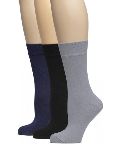 Women's Thin Soft Bamboo Crew Socks for Dress & Trouser, Seamless Toe & Non-Binding, 3 Pairs, Shoe Size 5-8/9-11 Navy Blue/Gr...