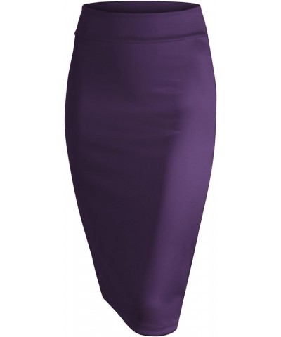 Women's Elastic Waist Stretch Bodycon Midi Knee Length Pencil Skirt for Office Wb700_eggplant $11.13 Skirts