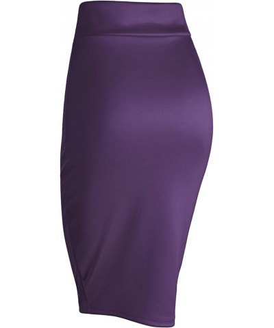 Women's Elastic Waist Stretch Bodycon Midi Knee Length Pencil Skirt for Office Wb700_eggplant $11.13 Skirts