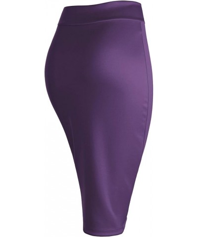 Women's Elastic Waist Stretch Bodycon Midi Knee Length Pencil Skirt for Office Wb700_eggplant $11.13 Skirts