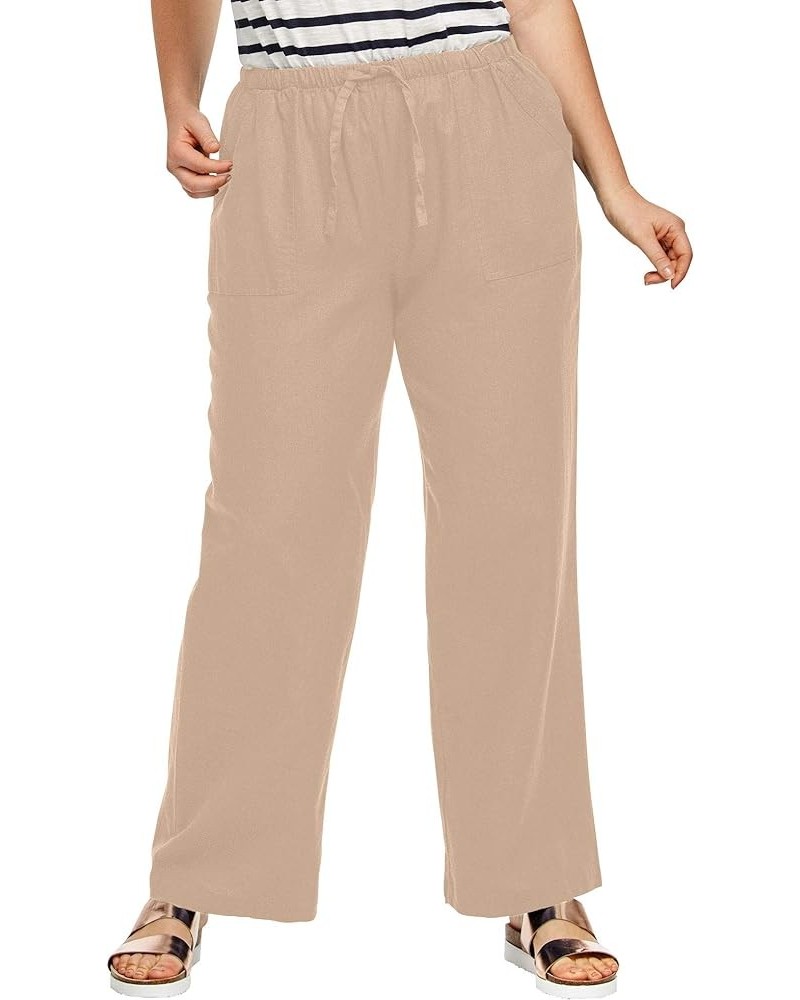 Women's Plus Size Linen Blend Drawstring Pants New Khaki $26.49 Pants