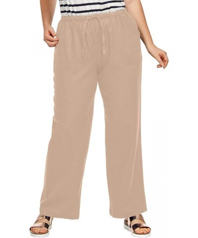 Women's Plus Size Linen Blend Drawstring Pants New Khaki $26.49 Pants