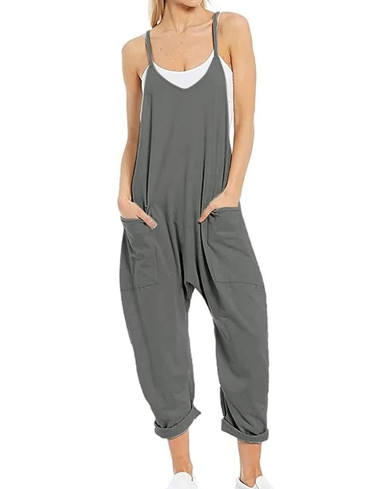 Womens Loose Oversized Sleeveless Jumpsuit Adjustable Spaghetti Strap Wide Leg Overall Rompers with Pockets Grey $11.25 Overalls