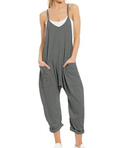 Womens Loose Oversized Sleeveless Jumpsuit Adjustable Spaghetti Strap Wide Leg Overall Rompers with Pockets Grey $11.25 Overalls