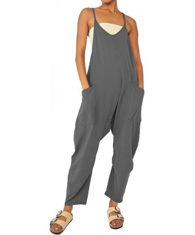 Womens Loose Oversized Sleeveless Jumpsuit Adjustable Spaghetti Strap Wide Leg Overall Rompers with Pockets Grey $11.25 Overalls