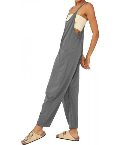 Womens Loose Oversized Sleeveless Jumpsuit Adjustable Spaghetti Strap Wide Leg Overall Rompers with Pockets Grey $11.25 Overalls