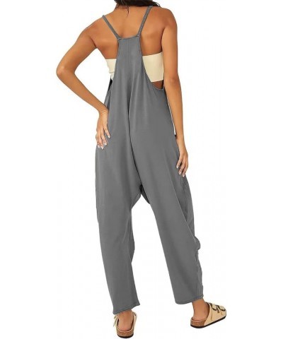 Womens Loose Oversized Sleeveless Jumpsuit Adjustable Spaghetti Strap Wide Leg Overall Rompers with Pockets Grey $11.25 Overalls