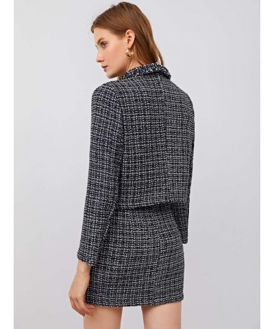 Women's Business Suit 2 Pieces Tweed Blazer Jacket Coat and Skirt Set Black 1 $28.82 Suits