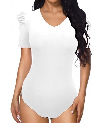 Women's Short Sleeve/Sleeveless Stretchy Bodysuit Tops T Shirts Tees 11-white $7.94 Bodysuits