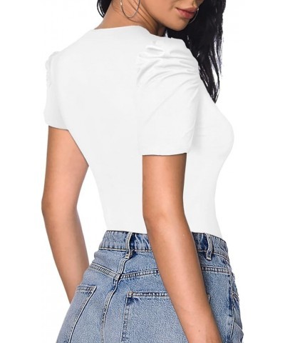 Women's Short Sleeve/Sleeveless Stretchy Bodysuit Tops T Shirts Tees 11-white $7.94 Bodysuits