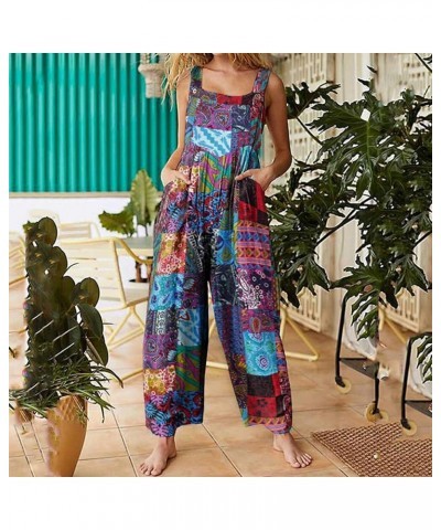 Women Summer Casual Jumpsuit Boho Sleeveless Suspender Overalls Romper Pants with Pockets Bohemian Style Trousers Blue a $12....