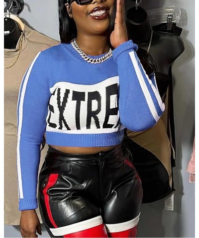 Teen Crop Sweater Letter Print Crewneck Long Sleeve Y2k Aesthetic Streetwear Blue $14.26 Sweaters