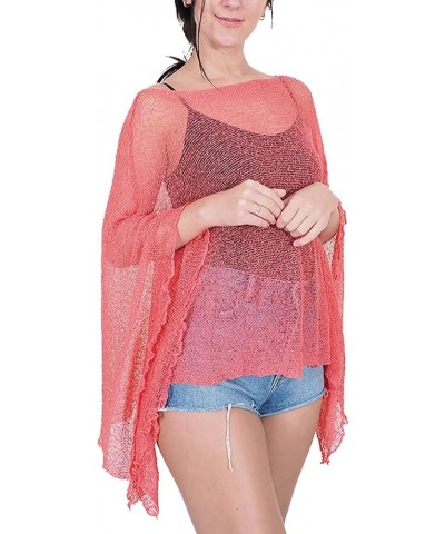 Ladies Crochet Stretch Lace Fish Net Batwing Poncho Coral $15.85 Jackets