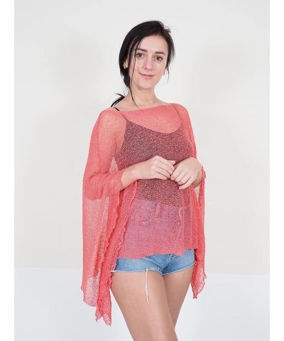 Ladies Crochet Stretch Lace Fish Net Batwing Poncho Coral $15.85 Jackets