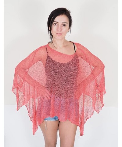 Ladies Crochet Stretch Lace Fish Net Batwing Poncho Coral $15.85 Jackets