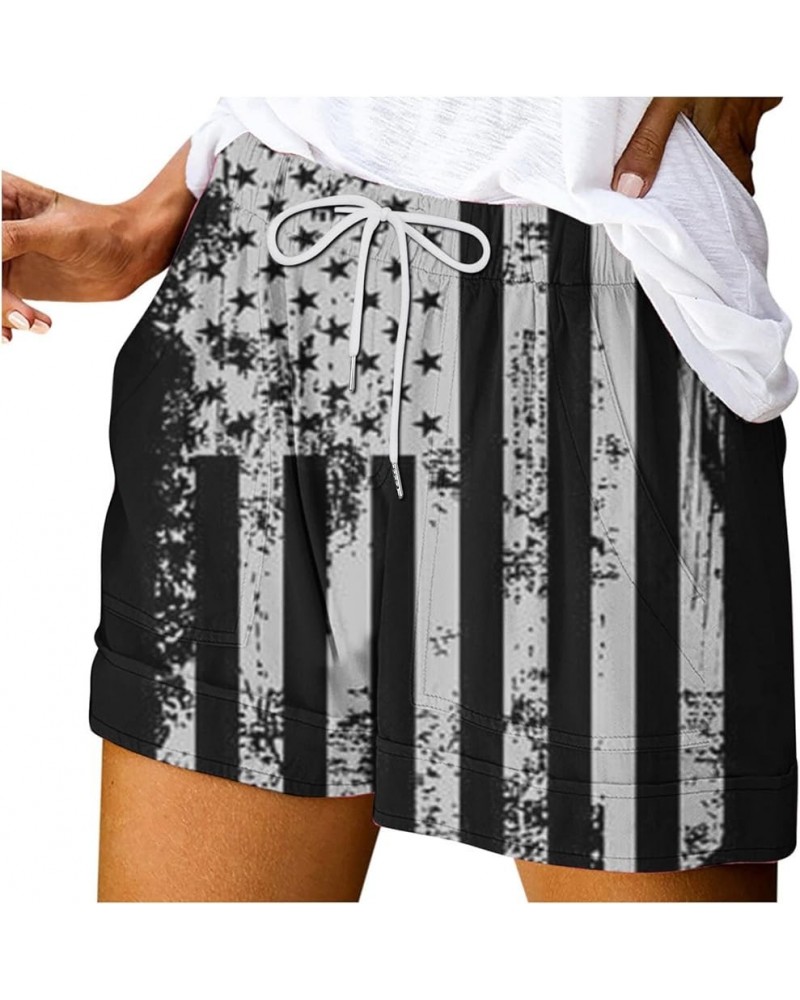 Women's Independence Day Shorts Drawstring Elastic Waist Shorts USA Flag Star Stripes Printed Summer Casual Loose Comfy A02 B...