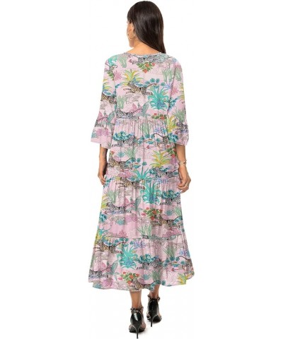 Womens 3/4 Sleeve Casual Bohemian Midi Dress Tiger Pink $28.04 Dresses