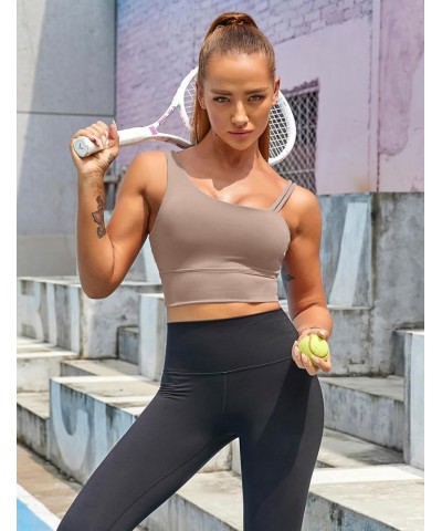 Womens Long Line Sports Bra One Strap Workout Crop Tank Tops Supportive Yoga Open Back Asymmetrical Activewear Purple Gray $1...