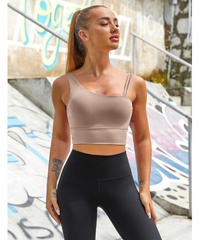 Womens Long Line Sports Bra One Strap Workout Crop Tank Tops Supportive Yoga Open Back Asymmetrical Activewear Purple Gray $1...