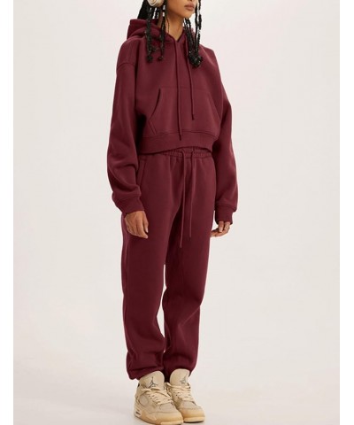 Womens Sweatsuits 2 Piece Fleece Outfits Long Sleeve Crop Hoodies Pullover Jogger Pants Casual Athletic Set Burgundy $31.31 A...