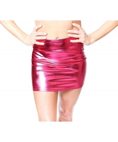 Shiny Stretchy Metallic Liquid Wet Look Mini Skirts 10 Colors Fuchsia $13.10 Skirts