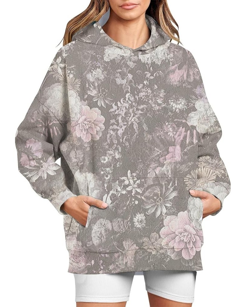 Womens Sweatshirts Trendy Camo Hoodie Maple-Leaf Print Hooded Long Sleeve Tops with Pocket Fall Clothes for Women M09-dark Gr...