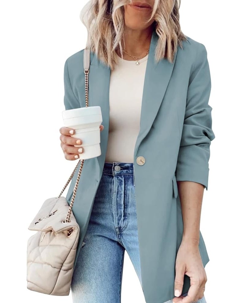 Womens 2024 Fashion Spring Lapel Collar Buttons Blazer Jackets for Women Business Casual Sky Blue $20.80 Blazers