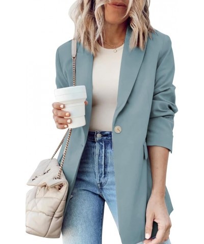 Womens 2024 Fashion Spring Lapel Collar Buttons Blazer Jackets for Women Business Casual Sky Blue $20.80 Blazers