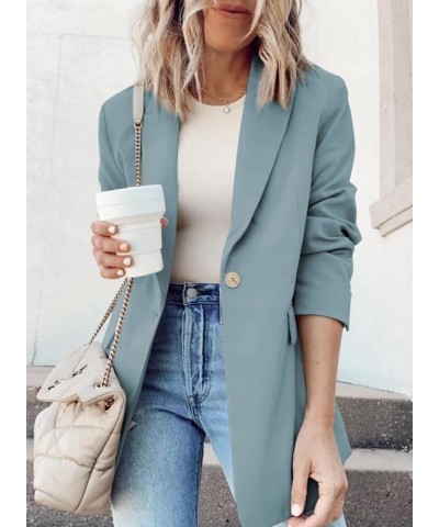 Womens 2024 Fashion Spring Lapel Collar Buttons Blazer Jackets for Women Business Casual Sky Blue $20.80 Blazers