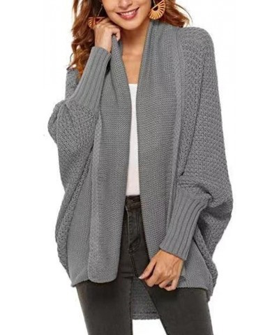 Woman Knitwear Solid Color bat Sleeve Sweater Cardigan with Two Fashionable Ways to Wear Grey $16.85 Sweaters