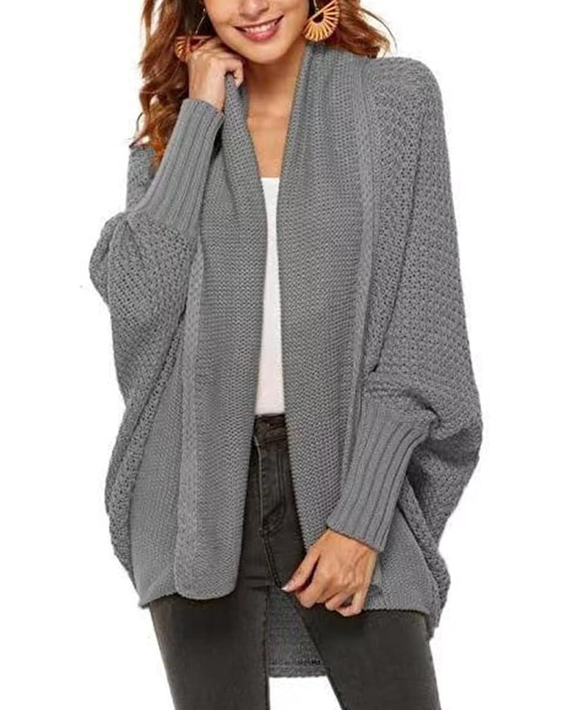 Woman Knitwear Solid Color bat Sleeve Sweater Cardigan with Two Fashionable Ways to Wear Grey $16.85 Sweaters