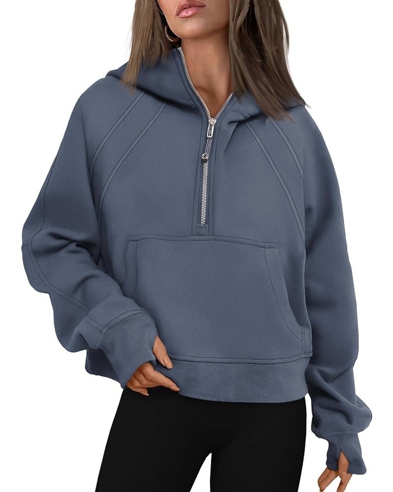 Hoodies for Women Zip Up Fashion Cropped Sweatshirts Long Sleeve Fall Winter Fuzzy Warm Pullover Outfits Clothes A-gray Blue ...