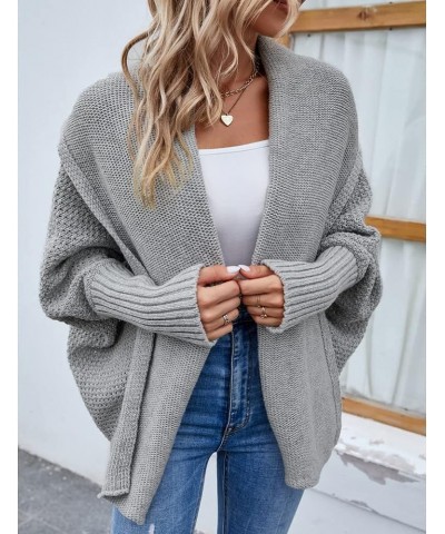 Woman Knitwear Solid Color bat Sleeve Sweater Cardigan with Two Fashionable Ways to Wear Grey $16.85 Sweaters