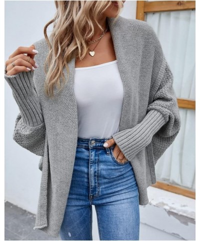 Woman Knitwear Solid Color bat Sleeve Sweater Cardigan with Two Fashionable Ways to Wear Grey $16.85 Sweaters