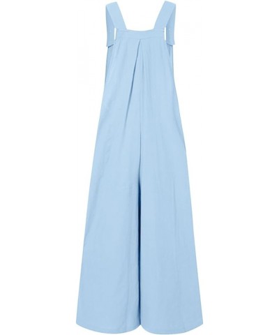 Women's Bib Overalls Solid Color Casual Wide Leg Loose Fit Jumpsuit Pleated Buttons Jumpsuits Rompers with Pockets 04-sky Blu...