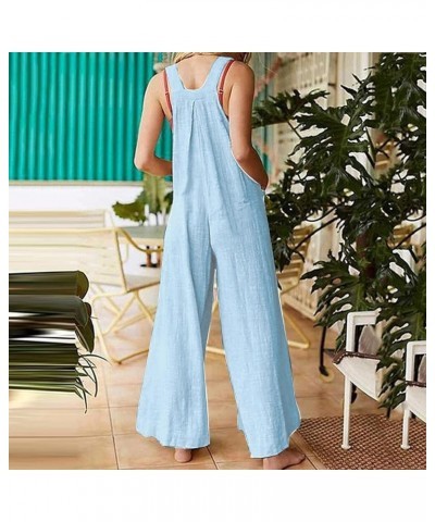 Women's Bib Overalls Solid Color Casual Wide Leg Loose Fit Jumpsuit Pleated Buttons Jumpsuits Rompers with Pockets 04-sky Blu...