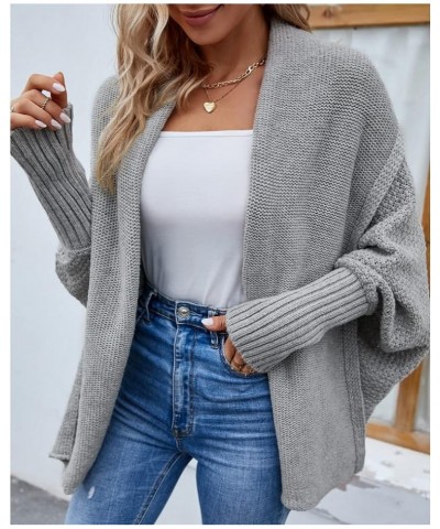 Woman Knitwear Solid Color bat Sleeve Sweater Cardigan with Two Fashionable Ways to Wear Grey $16.85 Sweaters