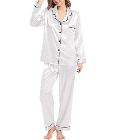 Silk Pajamas for Women Set Of 3 Soft Womens Pajama Sets Shorts Silk Night Shirts Sleepwear White $10.17 Sleep & Lounge